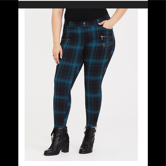 teal plaid pants